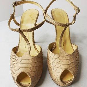 Giuseppe Zanotti Nude T-Strap Peep Toe Sandal Heel